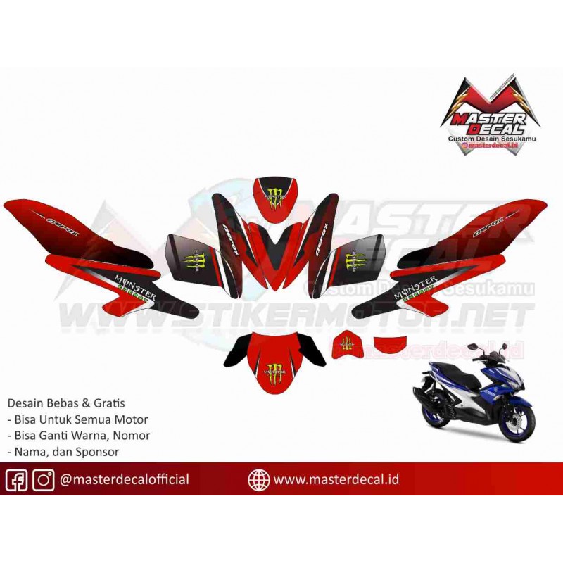Stiker Yamaha Aerox 155 Monster Energy Red